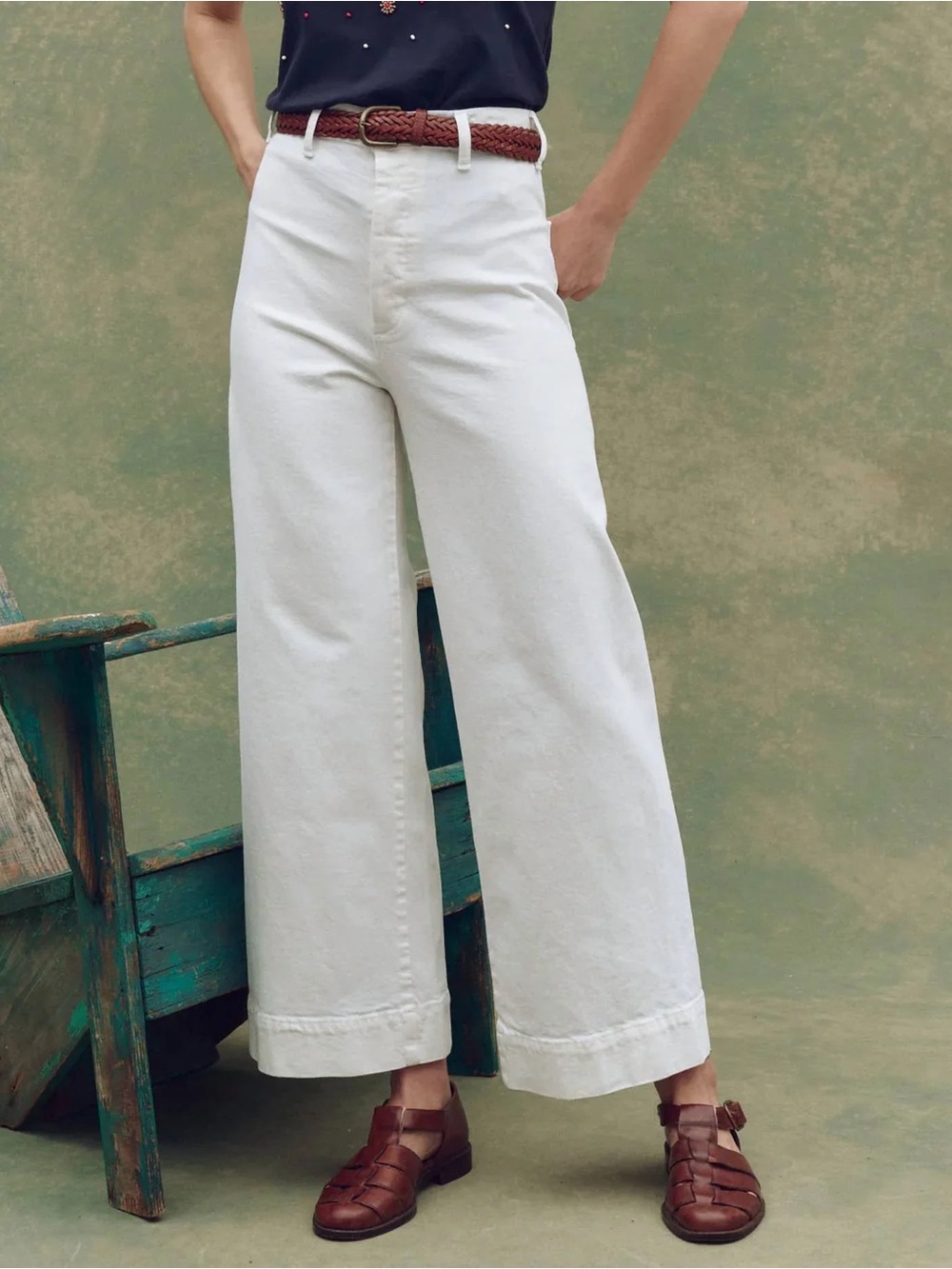 THE GREAT. Wide Leg High-Waist White Jeans